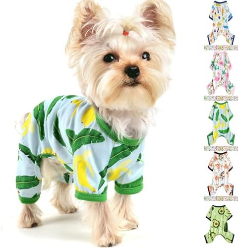 Dog Pajamas for Small Dogs, Soft Thin Pjs Jammies Cat Doggie, Summer Pet Cute Puppy Clothes Outfits Dogs Boy Girl(Coconut Tree,L)