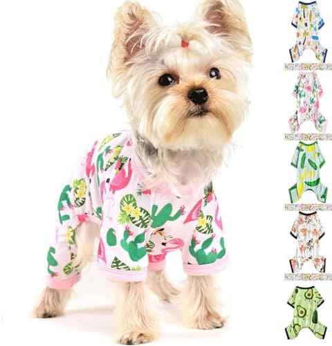 Dog Pajamas for Small Dogs, Soft Thin Pjs Jammies Cat Doggie, Summer Pet Cute Puppy Clothes Outfits Dogs Boy Girl(Coconut Tree,L)