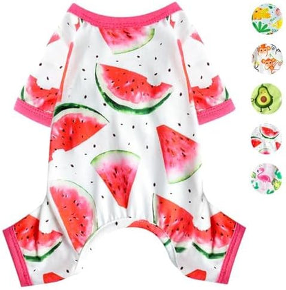 Dog Pajamas for Small Dogs, Soft Thin Pjs Jammies Cat Doggie, Summer Pet Cute Puppy Clothes Outfits Dogs Boy Girl(Coconut Tree,L)