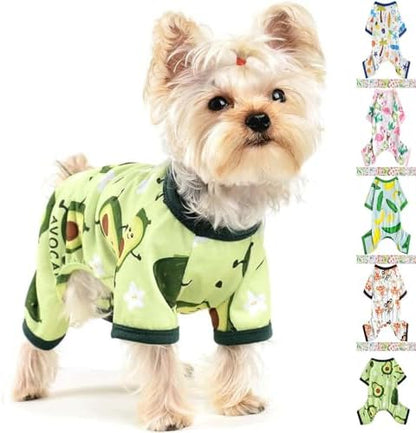 Dog Pajamas for Small Dogs, Soft Thin Pjs Jammies Cat Doggie, Summer Pet Cute Puppy Clothes Outfits Dogs Boy Girl(Coconut Tree,L)