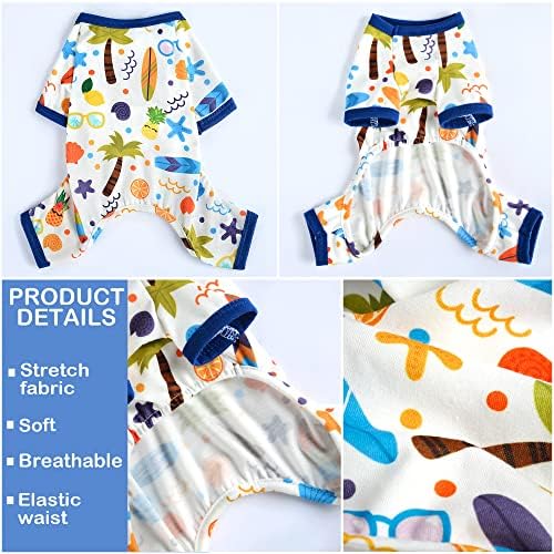 Dog Pajamas for Small Dogs, Soft Thin Pjs Jammies Cat Doggie, Summer Pet Cute Puppy Clothes Outfits Dogs Boy Girl(Coconut Tree,L)