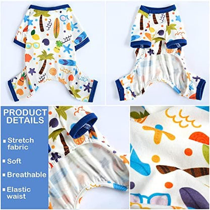 Dog Pajamas for Small Dogs, Soft Thin Pjs Jammies Cat Doggie, Summer Pet Cute Puppy Clothes Outfits Dogs Boy Girl(Coconut Tree,L)