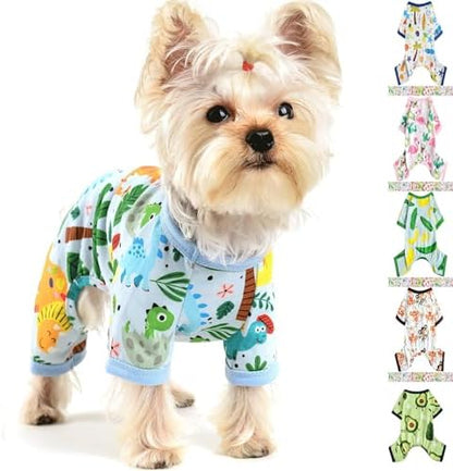 Dog Pajamas for Small Dogs, Soft Thin Pjs Jammies Cat Doggie, Summer Pet Cute Puppy Clothes Outfits Dogs Boy Girl(Coconut Tree,L)