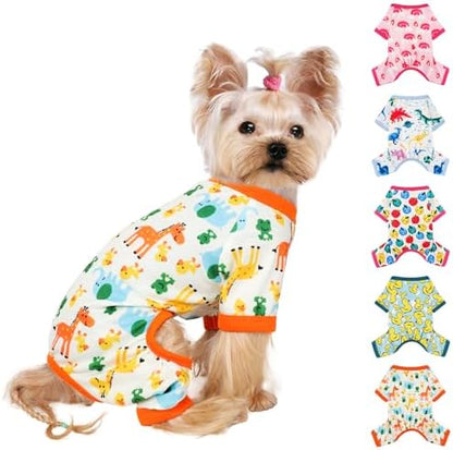 Dog Pajamas for Small Dogs, Soft Thin Pjs Jammies Cat Doggie, Summer Pet Cute Puppy Clothes Outfits Dogs Boy Girl(Coconut Tree,L)