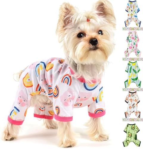 Dog Pajamas for Small Dogs, Soft Thin Pjs Jammies Cat Doggie, Summer Pet Cute Puppy Clothes Outfits Dogs Boy Girl(Coconut Tree,L)