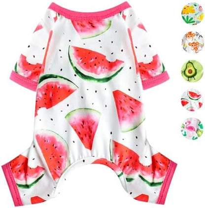 Dog Pajamas for Small Dogs, Soft Thin Pjs Jammies Cat Doggie, Summer Pet Cute Puppy Clothes Outfits Dogs Boy Girl(Coconut Tree,L)