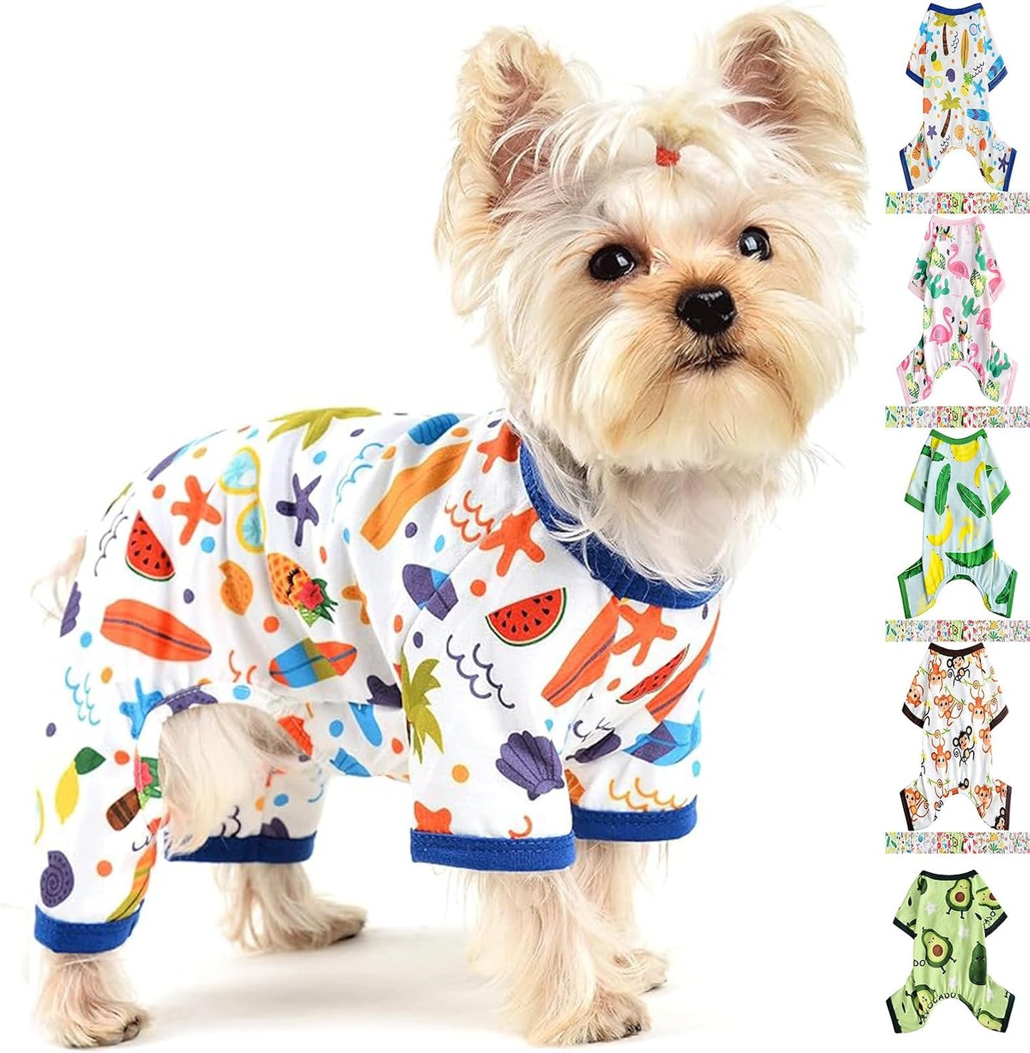 Dog Pajamas for Small Dogs, Soft Thin Pjs Jammies Cat Doggie, Summer Pet Cute Puppy Clothes Outfits Dogs Boy Girl(Coconut Tree,L)
