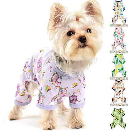 Dog Pajamas for Small Dogs, Soft Thin Pjs Jammies Cat Doggie, Summer Pet Cute Puppy Clothes Outfits Dogs Boy Girl(Coconut Tree,L)