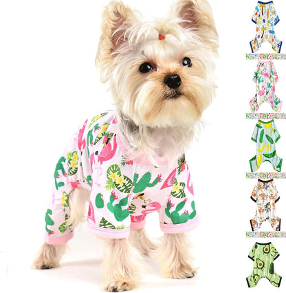 Dog Pajamas for Small Dogs, Soft Thin Pjs Jammies Cat Doggie, Summer Pet Cute Puppy Clothes Outfits Dogs Boy Girl(Coconut Tree,L)