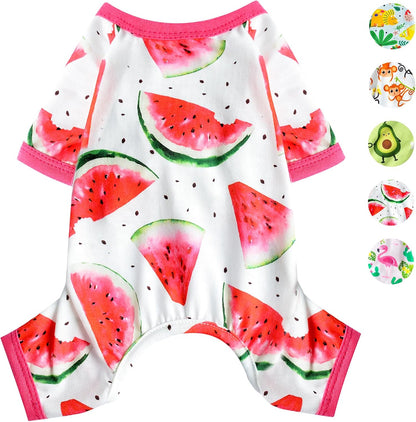 Dog Pajamas for Small Dogs, Soft Thin Pjs Jammies Cat Doggie, Summer Pet Cute Puppy Clothes Outfits Dogs Boy Girl(Coconut Tree,L)