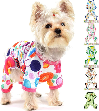 Dog Pajamas for Small Dogs, Soft Thin Pjs Jammies Cat Doggie, Summer Pet Cute Puppy Clothes Outfits Dogs Boy Girl(Coconut Tree,L)