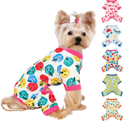 Dog Pajamas for Small Dogs, Soft Thin Pjs Jammies Cat Doggie, Summer Pet Cute Puppy Clothes Outfits Dogs Boy Girl(Coconut Tree,L)