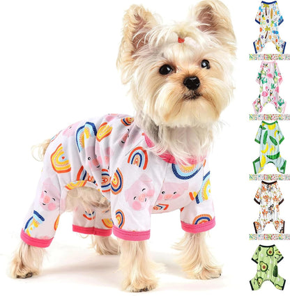 Dog Pajamas for Small Dogs, Soft Thin Pjs Jammies Cat Doggie, Summer Pet Cute Puppy Clothes Outfits Dogs Boy Girl(Coconut Tree,L)