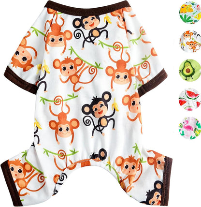 Dog Pajamas for Small Dogs, Soft Thin Pjs Jammies Cat Doggie, Summer Pet Cute Puppy Clothes Outfits Dogs Boy Girl(Coconut Tree,L)