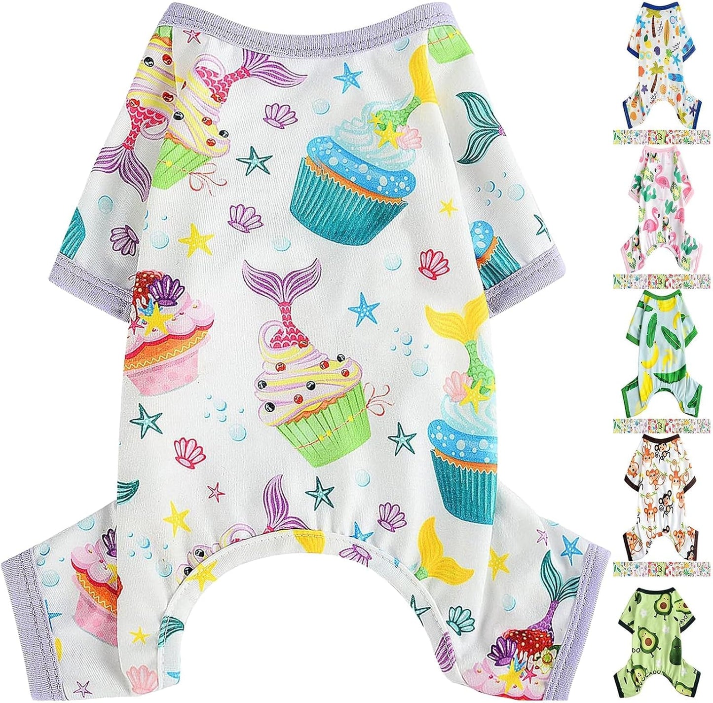 Dog Pajamas for Small Dogs, Soft Thin Pjs Jammies Cat Doggie, Summer Pet Cute Puppy Clothes Outfits Dogs Boy Girl(Coconut Tree,L)